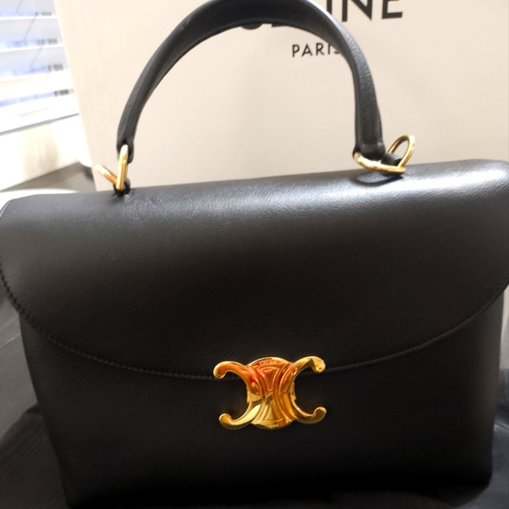 Celine Black Handbag with Gold Accent